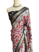 Load image into Gallery viewer, Mangalagiri Semi Silk Saree x Peacock Border - Red x Black
