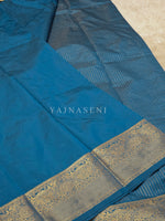 Load image into Gallery viewer, Vaira oosi x Checkered Saree - Dark Teal Blue
