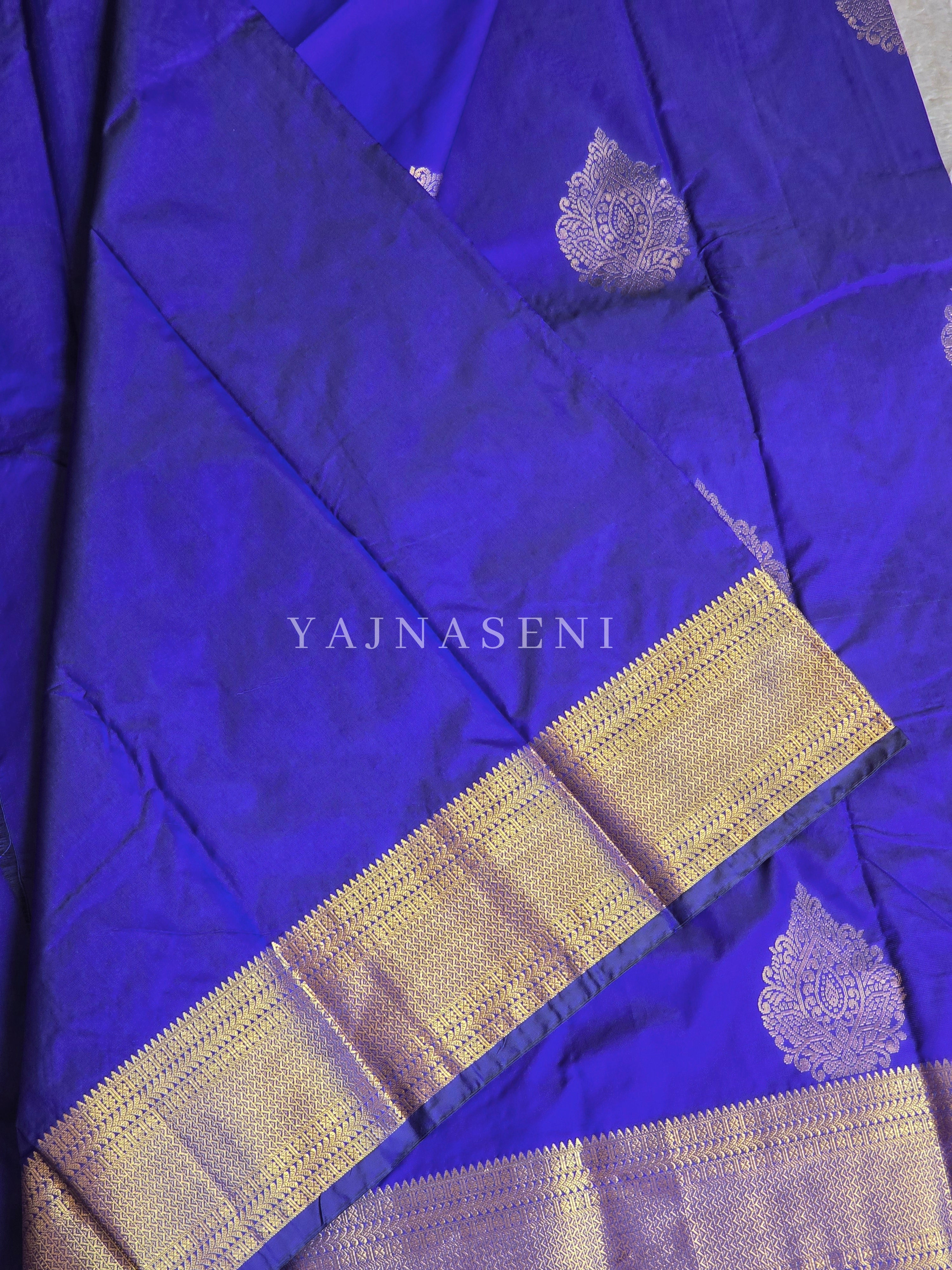 Semi Kanchi Silk x Gold Zari Saree - Royal Blue