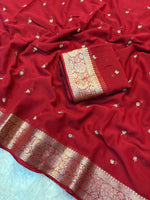 Load image into Gallery viewer, Chiffon Saree x Sequins x Small Border : Red
