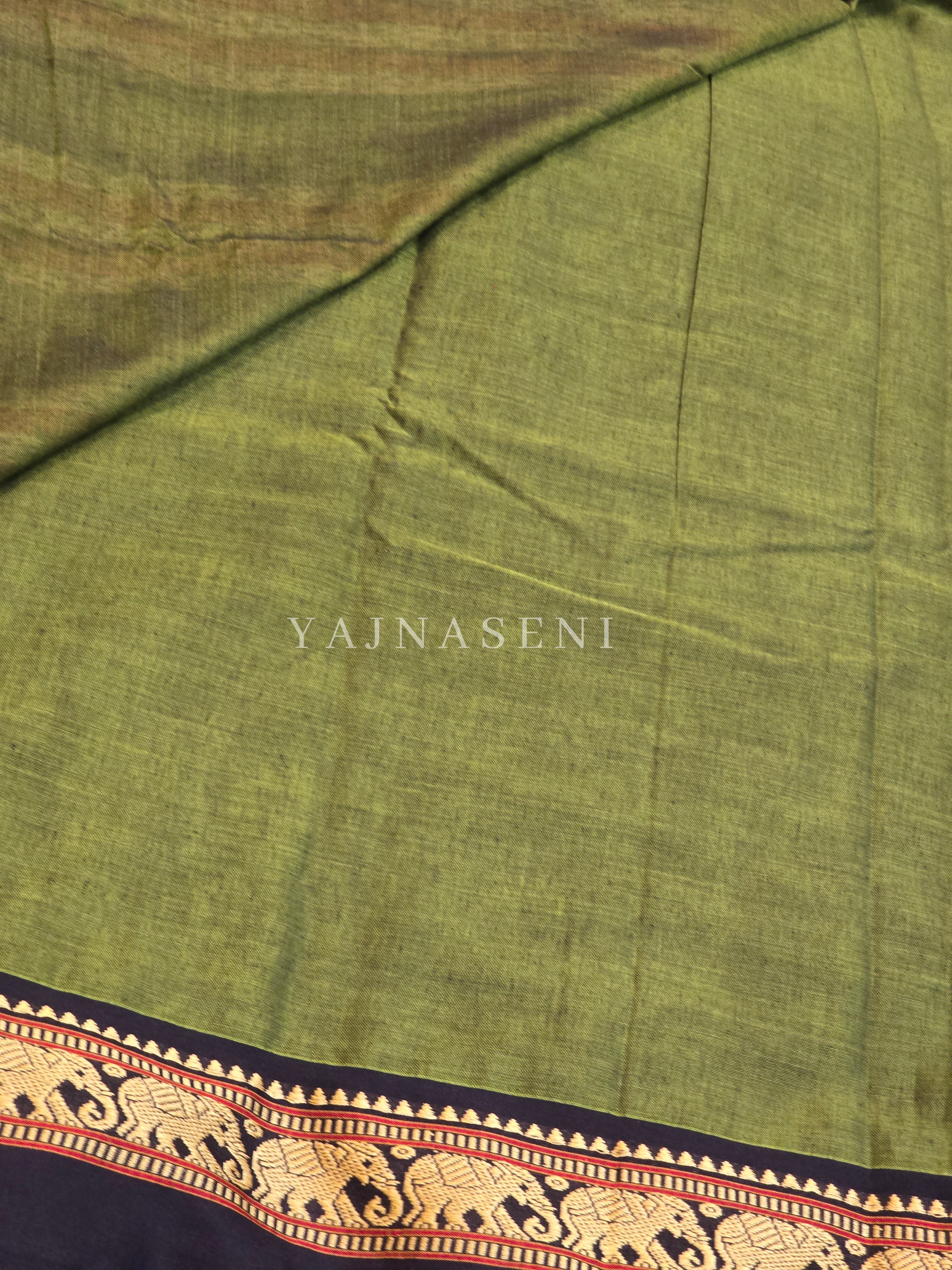 Narayanpet Mercerised Cotton Saree : Olive x Black