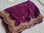 Load image into Gallery viewer, Chiffon saree x Embroidery x Pearls : Burgundy
