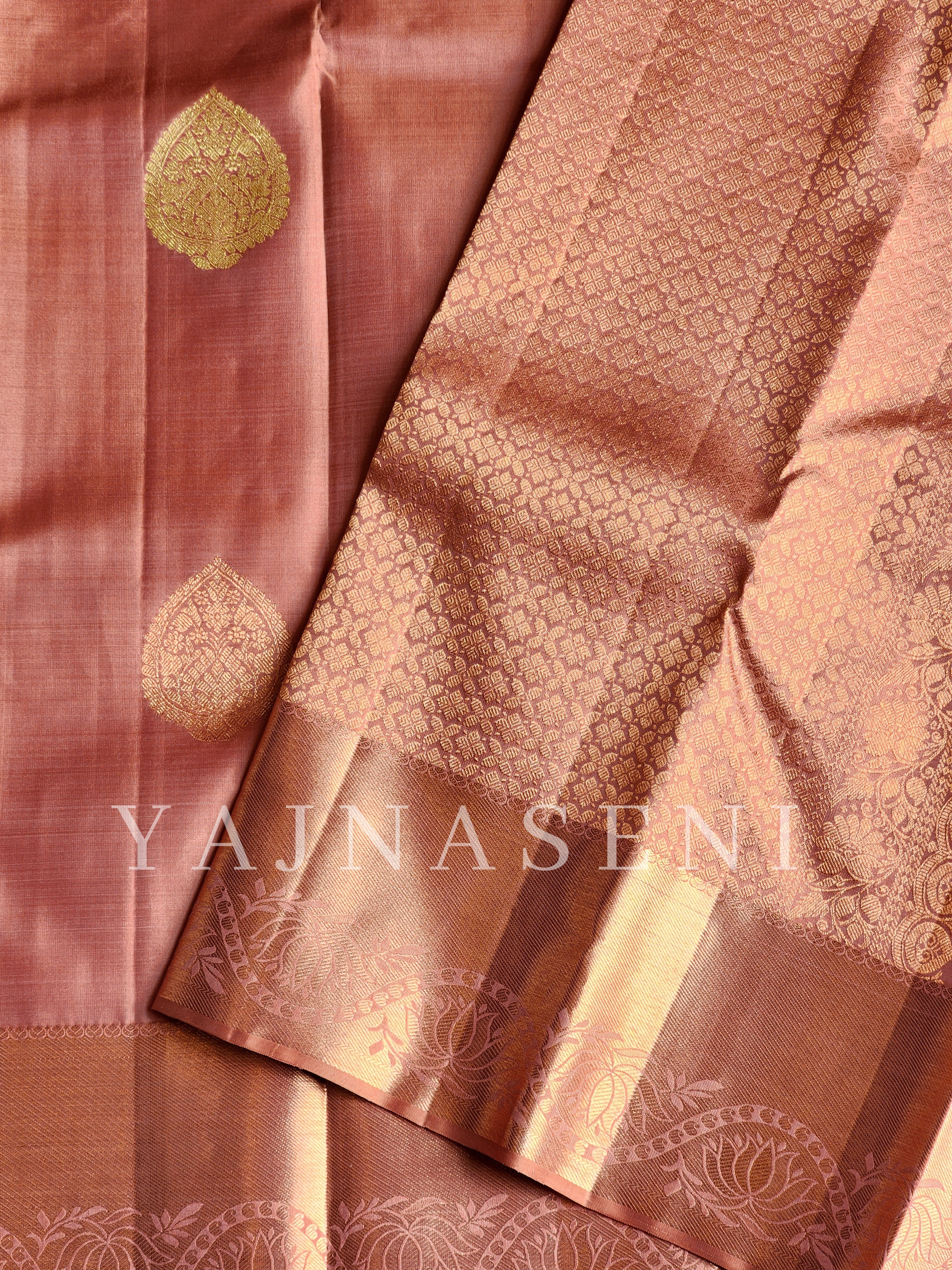 Peachy - Pure Kanjivaram Silk Saree with Copper Zari