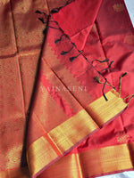 Load image into Gallery viewer, Kolam Motifs x Semi Soft Silk Saree - Brick Red
