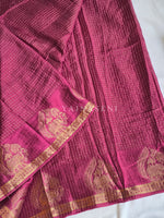Load image into Gallery viewer, Blended Viscose Chinnon Silk Saree x Checkered x Elephant Border : Mulberry
