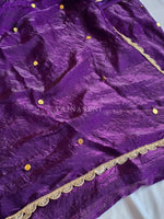 Load image into Gallery viewer, Satina Space Silk Saree x Gold Coins x Gold Lace Border : Purple
