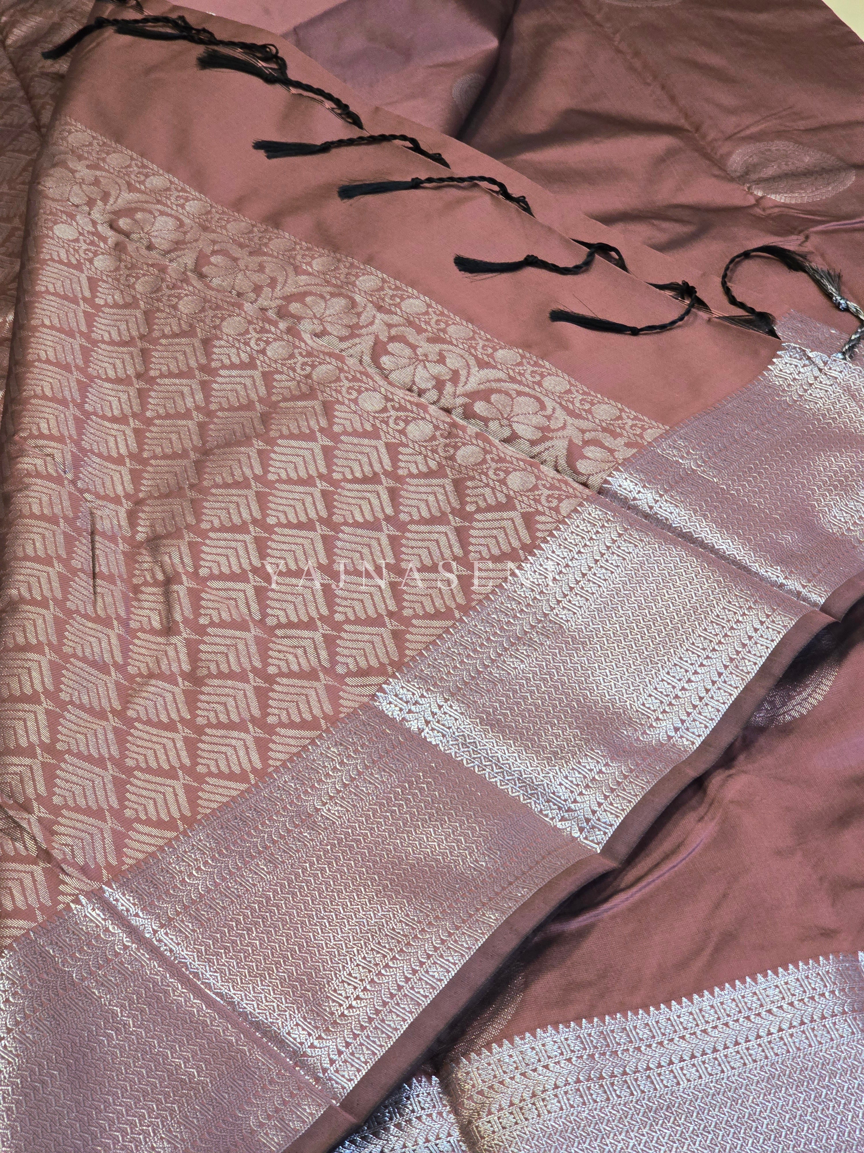Semi Soft Silk Silver Zari Saree - Rose Taupe
