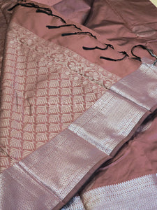 Semi Soft Silk Silver Zari Saree - Rose Taupe