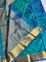 Load image into Gallery viewer, Minimalist Semi Silk Saree x Gold Zari - Peacock
