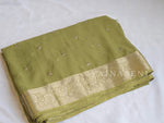 Load image into Gallery viewer, Chiffon Saree x Sequins x Small Border : Olive

