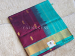 Load image into Gallery viewer, Handloom Kanchipuram Silk Cotton Saree : Merlot x Turquoise

