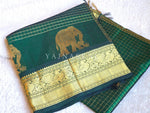 Load image into Gallery viewer, Elephant Border x Kattam Silk Cotton Saree : Dark Green
