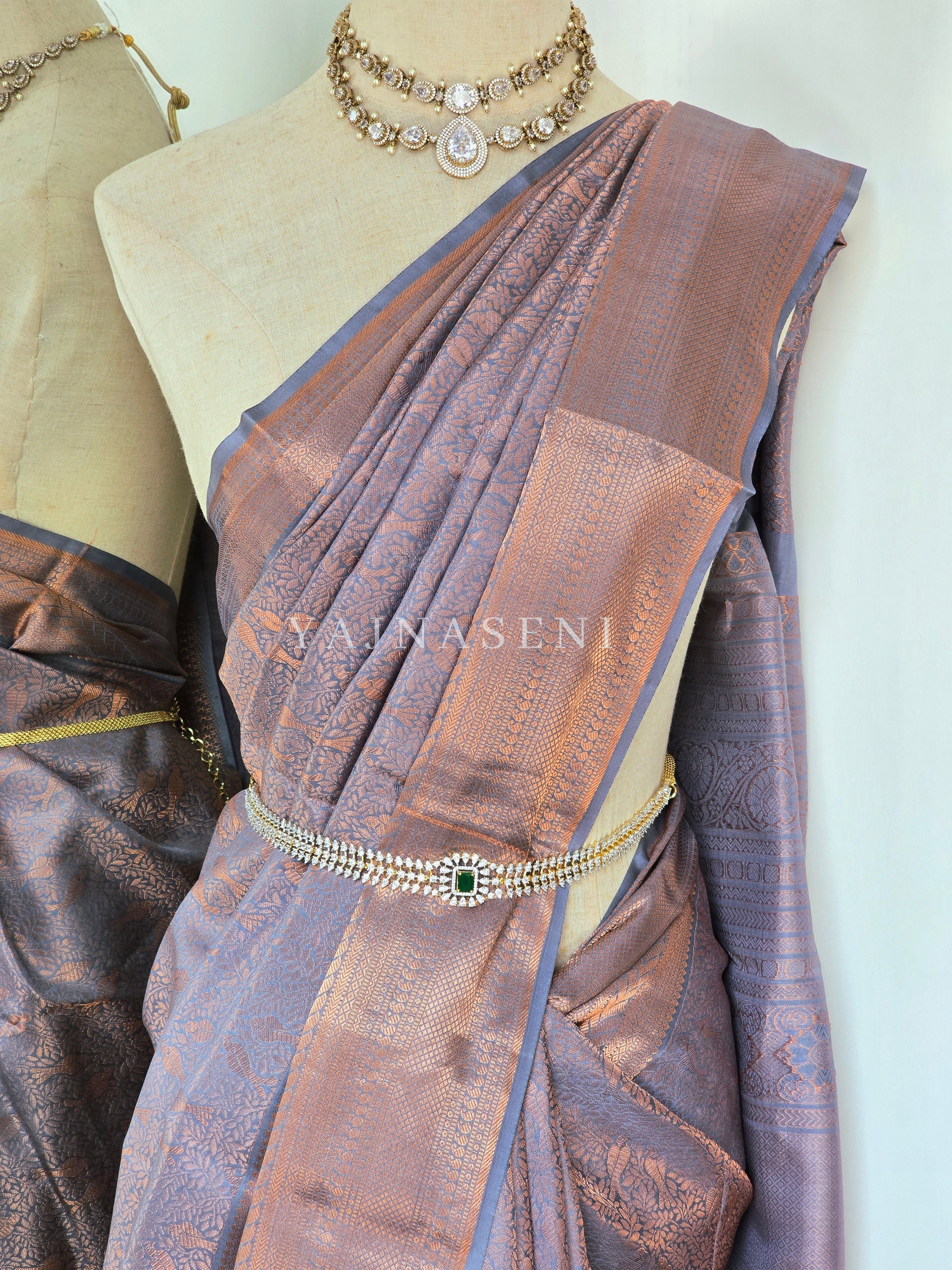 Lovebirds - Pure Kanjivaram Silk Saree with Copper Zari