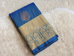 Load image into Gallery viewer, Monochrome Series : Semi Kanchi Silk Saree - Blue (Green Undertone)
