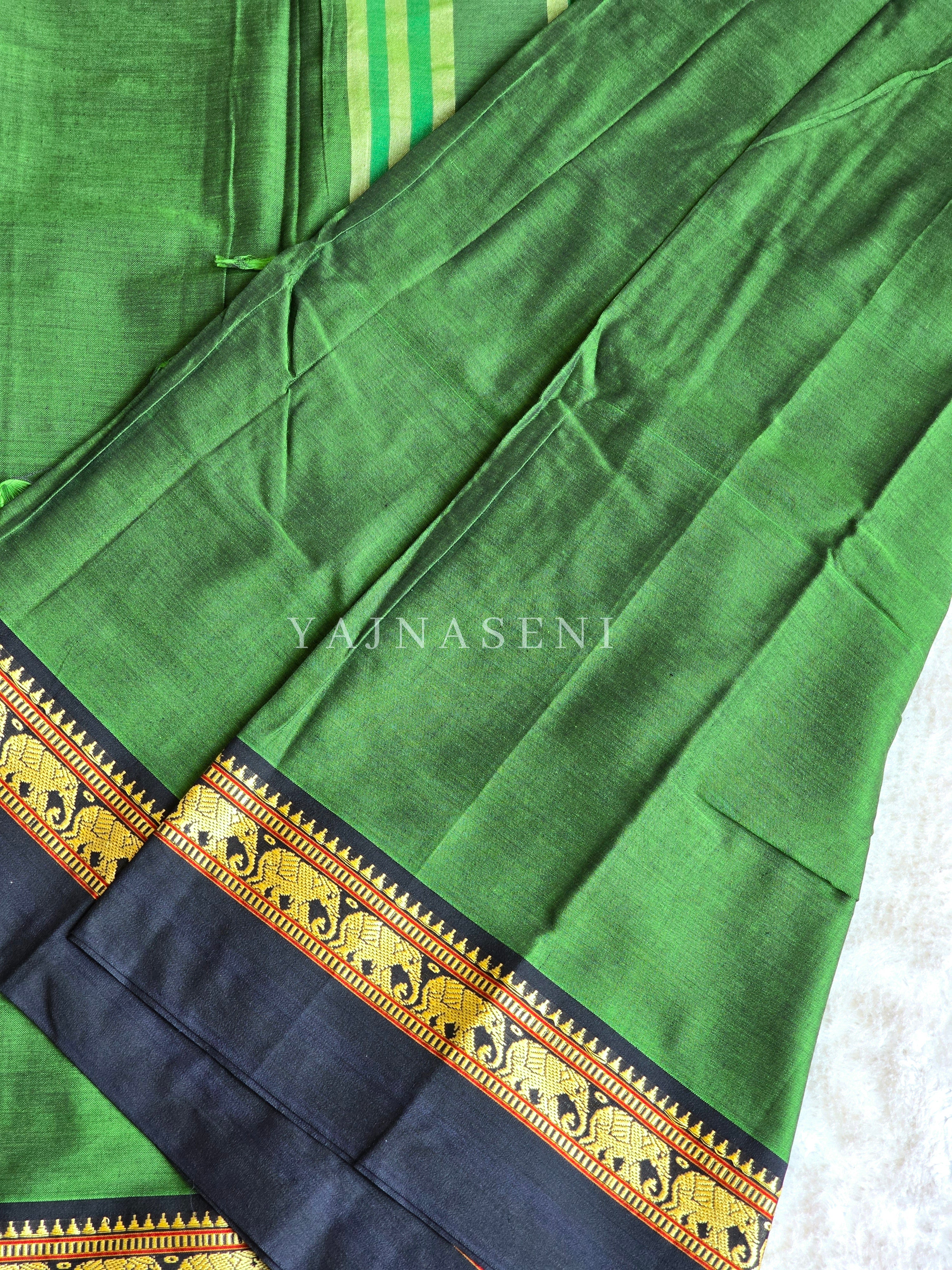 Narayanpet Mercerised Cotton Saree : Green x Black