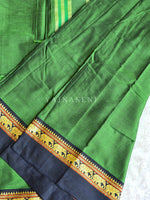 Load image into Gallery viewer, Narayanpet Mercerised Cotton Saree : Green x Black
