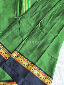 Narayanpet Mercerised Cotton Saree : Green x Black