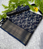 Load image into Gallery viewer, Semi Mysore Silk Saree x Zari Border - Dark Blue
