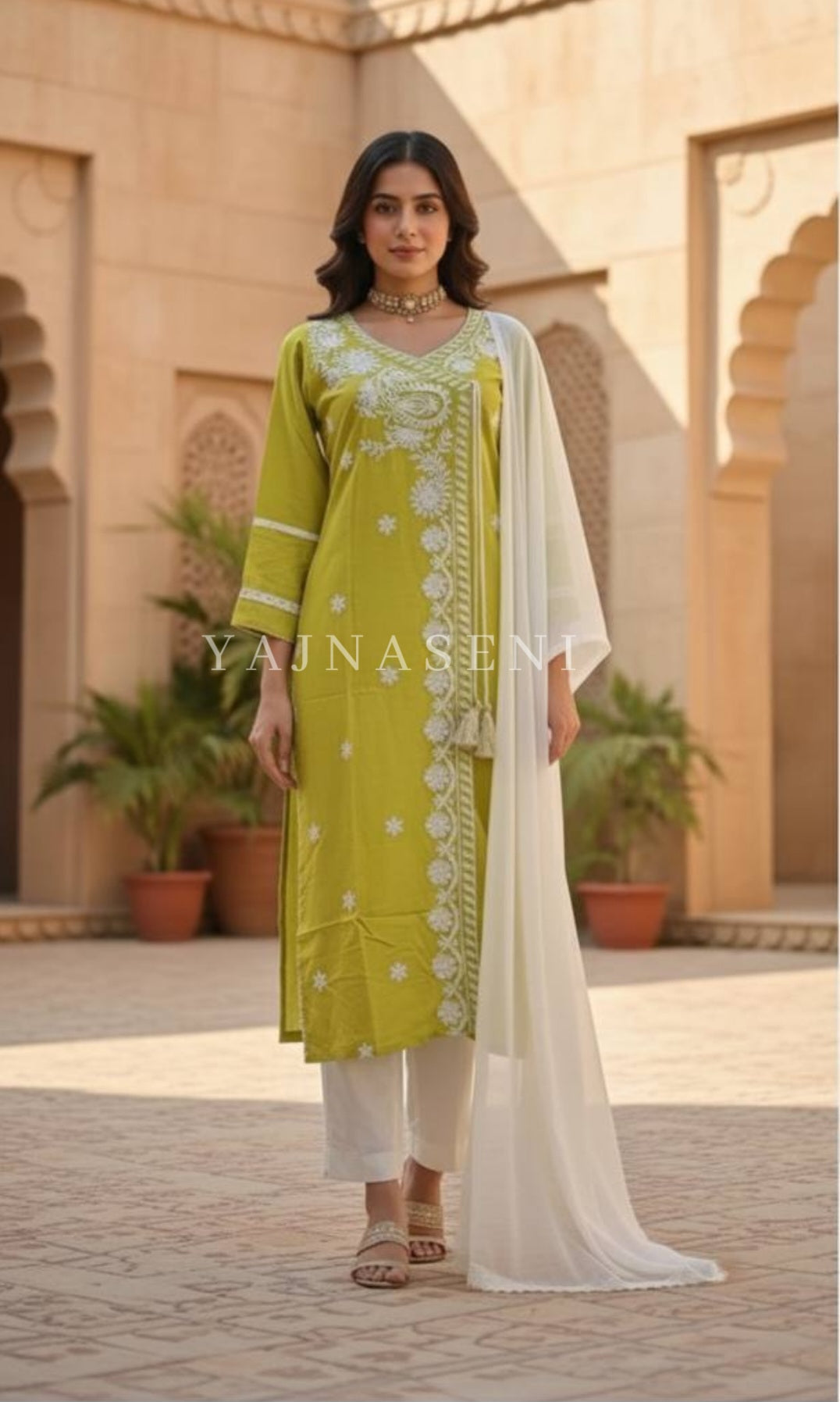 JENATHI [L/40] - Straight Cut Kurti Set (Chartreuse)