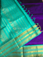 Load image into Gallery viewer, Handloom Kanchipuram Silk Cotton Saree x Korvai Border : Purple x Teal Green
