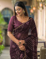 Load image into Gallery viewer, Chiffon Saree x Shimmery Tinsel : Deep Plum
