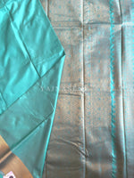 Load image into Gallery viewer, Minimalist Semi Silk Saree x Gold Zari - Aqua
