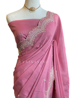 Load image into Gallery viewer, Chiffon saree x Embroidery x Pearls : Pink
