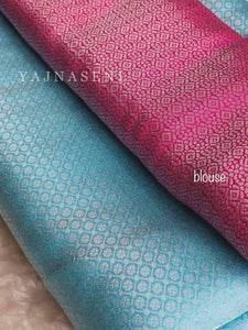 Kubera Pattu Saree - Sky Blue x Hot Pink