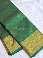 Load image into Gallery viewer, Vaira Oosi Checkered x Peacock Semi Silk Saree - Emerald
