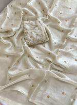 Load image into Gallery viewer, Satina Silk Saree x Embroidery blouse : Off White
