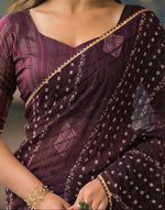 Load image into Gallery viewer, Chiffon Saree x Shimmery Tinsel : Deep Plum
