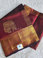 Load image into Gallery viewer, Elephant Border x Kattam Silk Cotton Saree : Maroon
