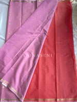 Load image into Gallery viewer, Maheswari Small Border Cotton Saree : Lilac x Hot Coral
