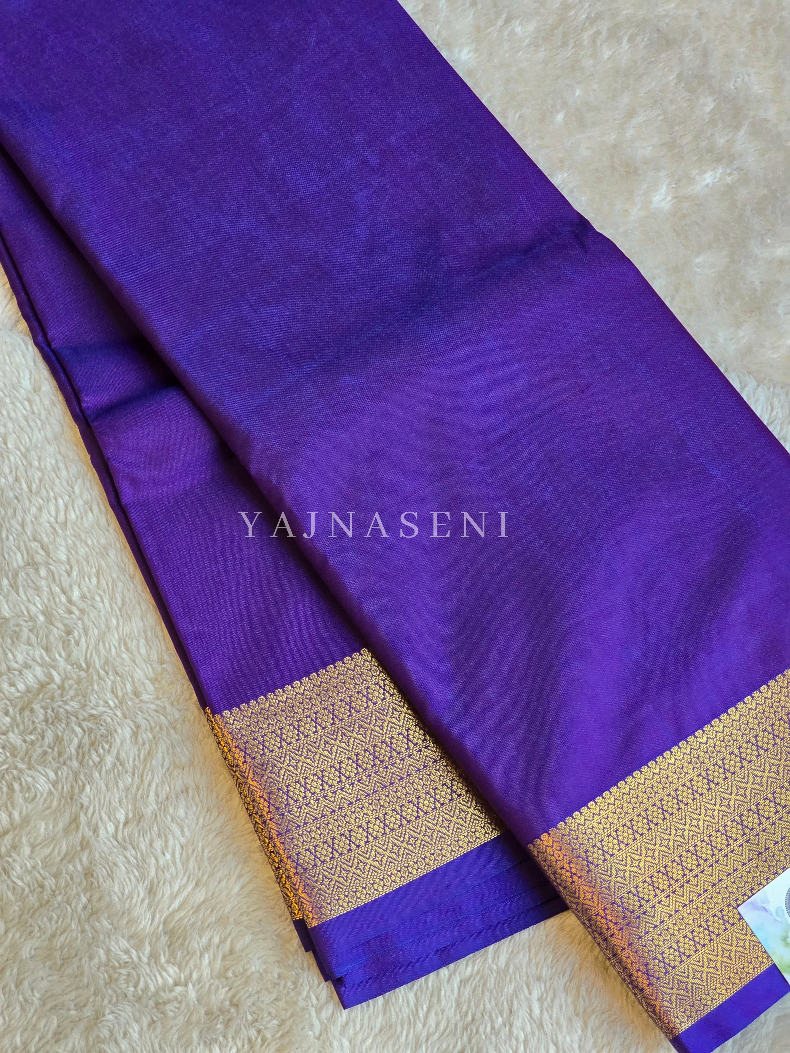 Minimalist Semi Silk Saree x Gold Zari - Violet Blue