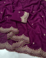 Load image into Gallery viewer, Chiffon saree x Embroidery x Pearls : Burgundy
