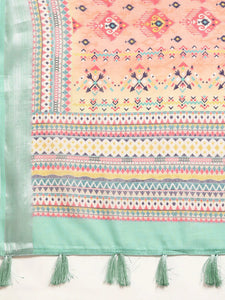 Linen Saree - Peach x Multicolour