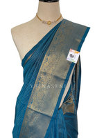Load image into Gallery viewer, Vaira oosi x Checkered Saree - Dark Teal Blue
