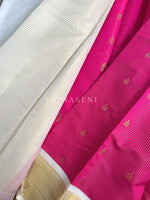 Load image into Gallery viewer, Kanchipuram Semi Silk Saree x Checkered - Hot Pink x Ivory
