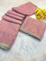 Load image into Gallery viewer, Soft Organza Silk x Sequins x Lace border Saree : Mauve Pink
