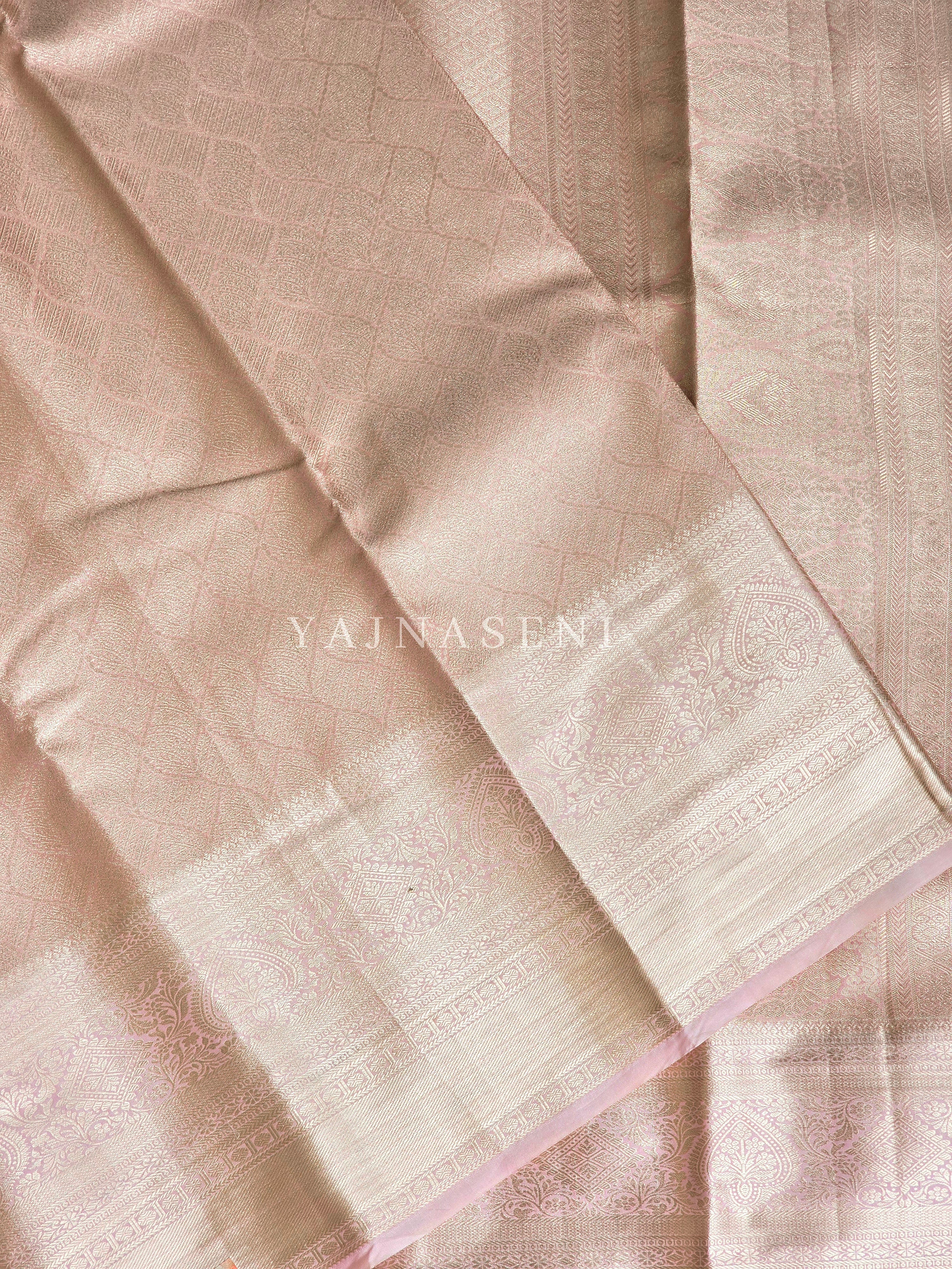 Semi Kanchipuram Silk Saree x Light Gold Zari - Pastel Pink