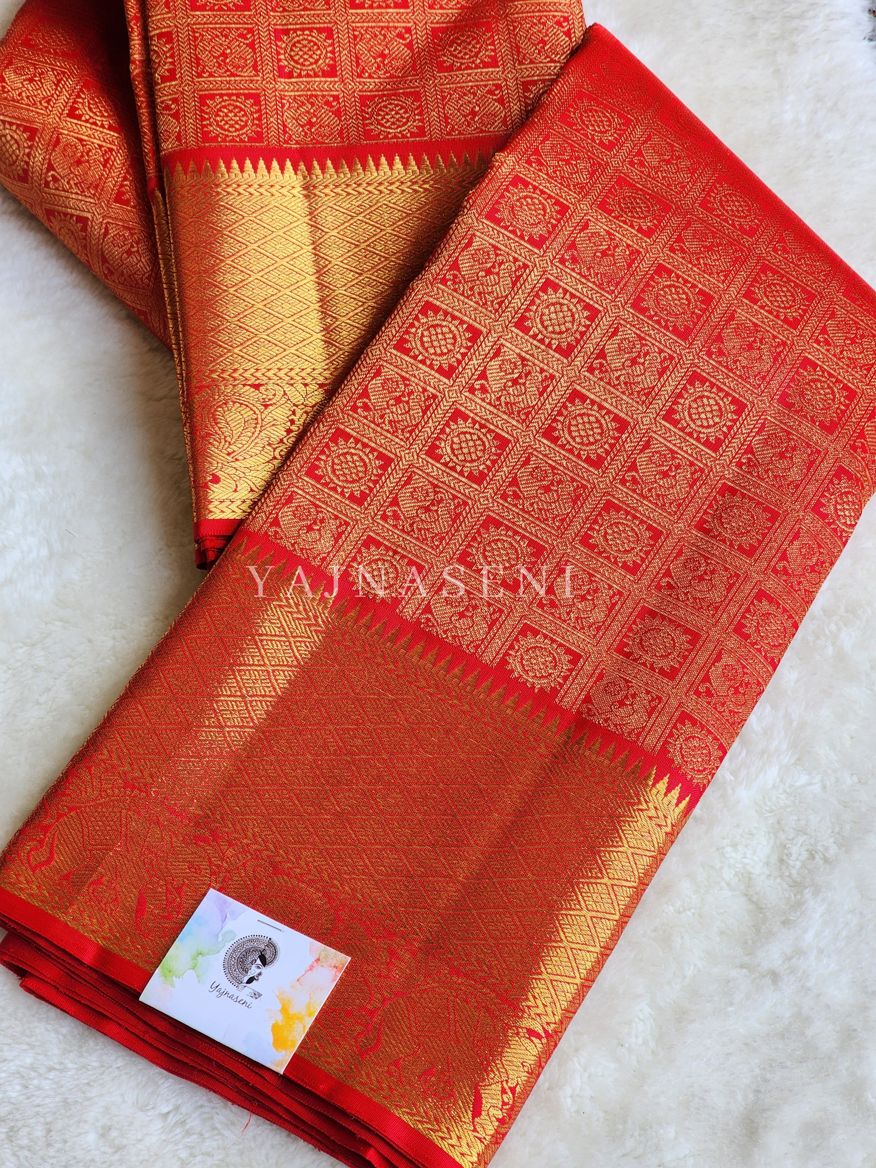 Crimson - Pure Kanjivaram Silk Saree with Gold Zari