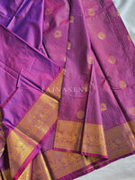 Load image into Gallery viewer, Vaira Oosi Checkered x Peacock Semi Silk Saree - Mulberry
