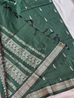 Load image into Gallery viewer, Kalyani Cotton Saree - Silver Zari : Deep Green (Peacock Motif)
