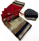 Load image into Gallery viewer, Mangalagiri Semi Silk Saree x Kalamkari Prints : Red x Black
