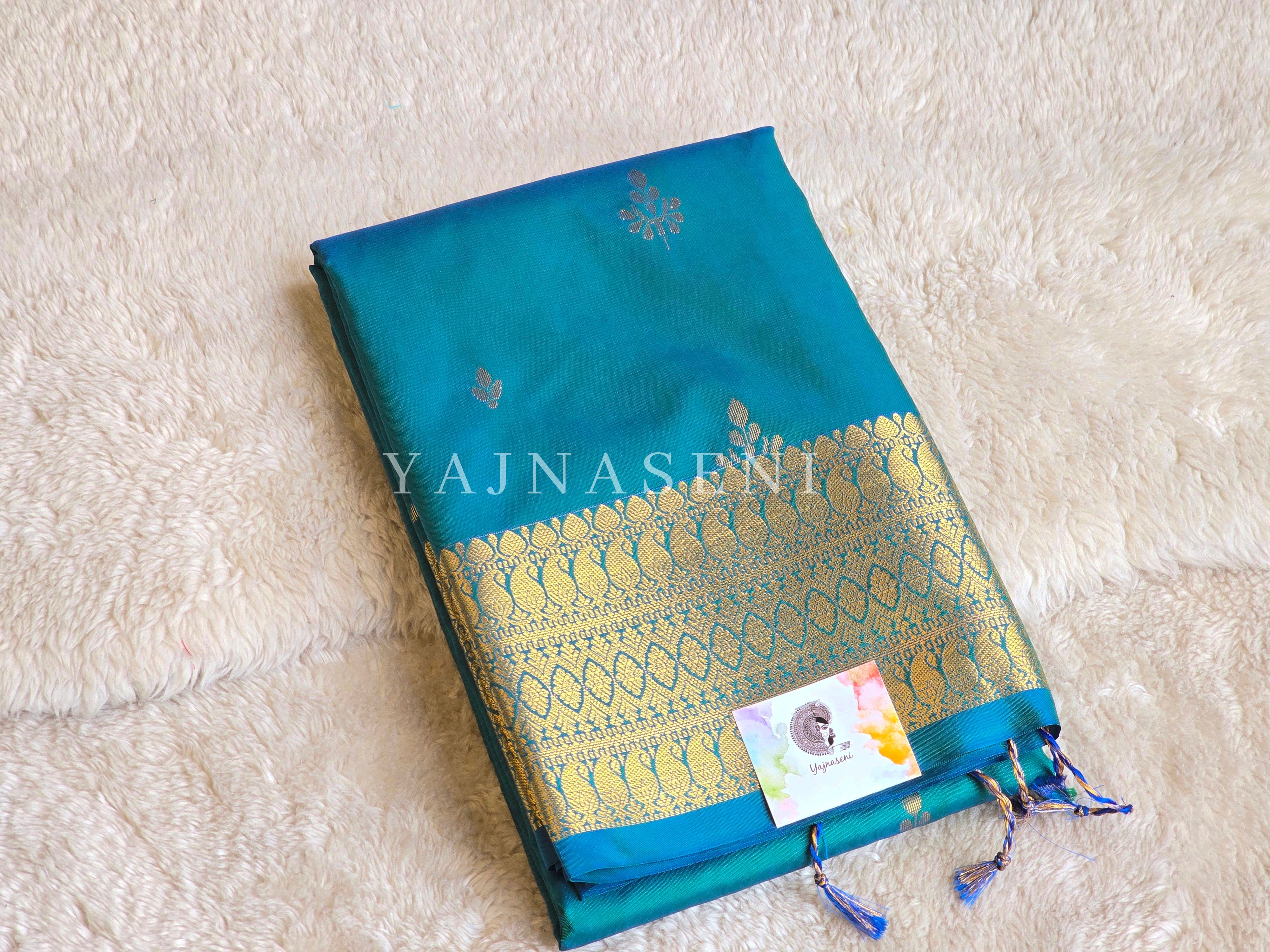 Dainty Motifs x Semi Soft Silk Saree - Peacock