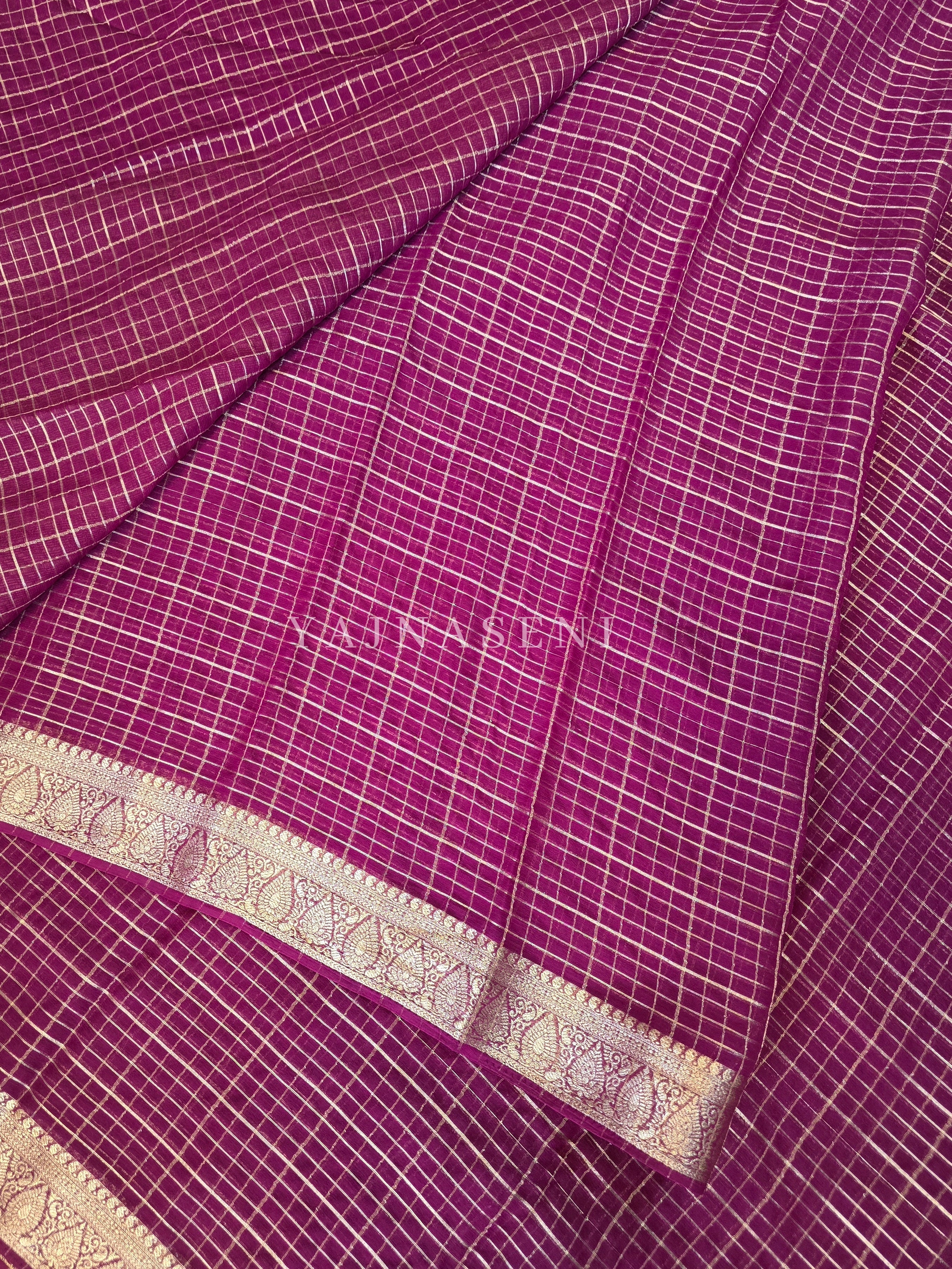 Georgette Saree x Checkered Zari : Burgundy