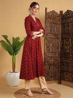 Load image into Gallery viewer, DAAKINI [XL/42] - Semi-Flared Kurti Dress (Maroon)
