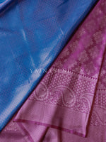 Load image into Gallery viewer, Soft silk banarasi x Rosegold zari Saree - Plum x Blue
