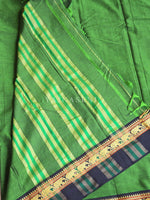 Load image into Gallery viewer, Narayanpet Mercerised Cotton Saree : Green x Black
