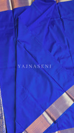 Load image into Gallery viewer, Minimalist Semi Silk Saree x Gold Zari - Persian Blue
